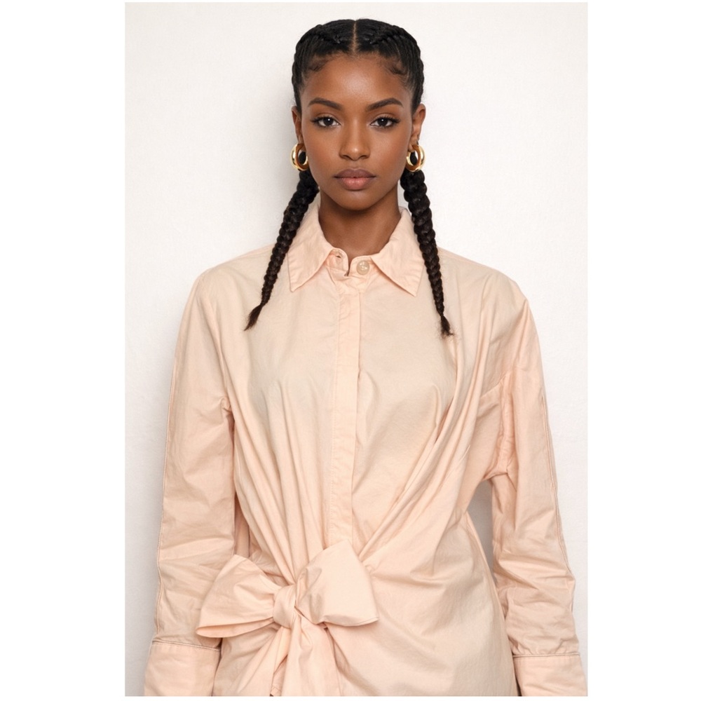 NWT BBXBRAND Peach Cotton Long Sleeve Tie Waist‎ Scandi Girl Button Up Shirt XS